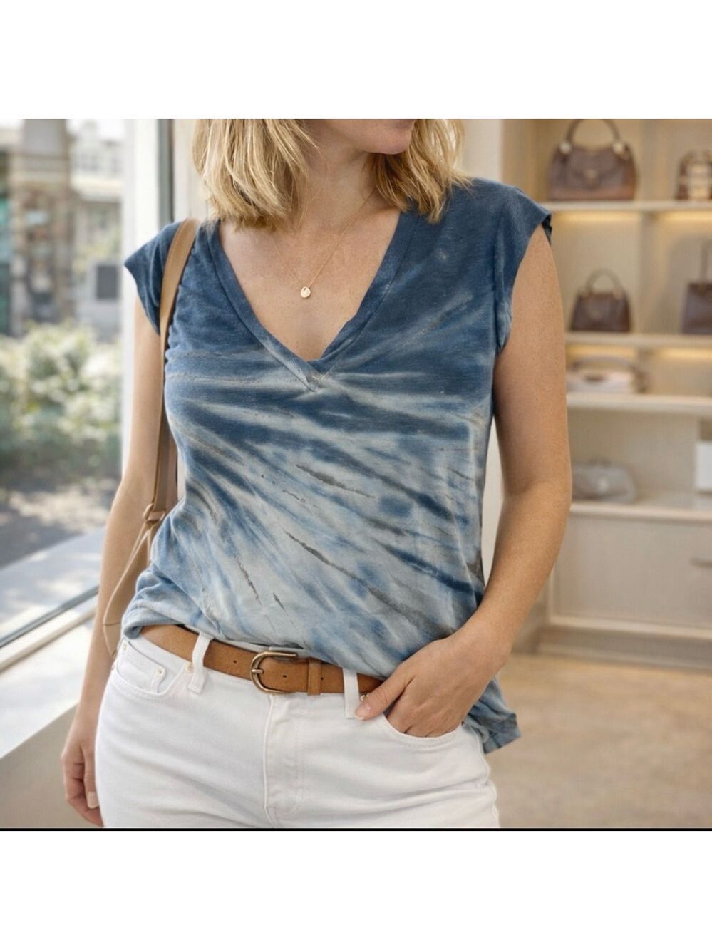 PAM & GELA TIE-DYE V-NECK SLEEVELESS TEE TSHIRT SIZE MEDIUM MADE IN USA